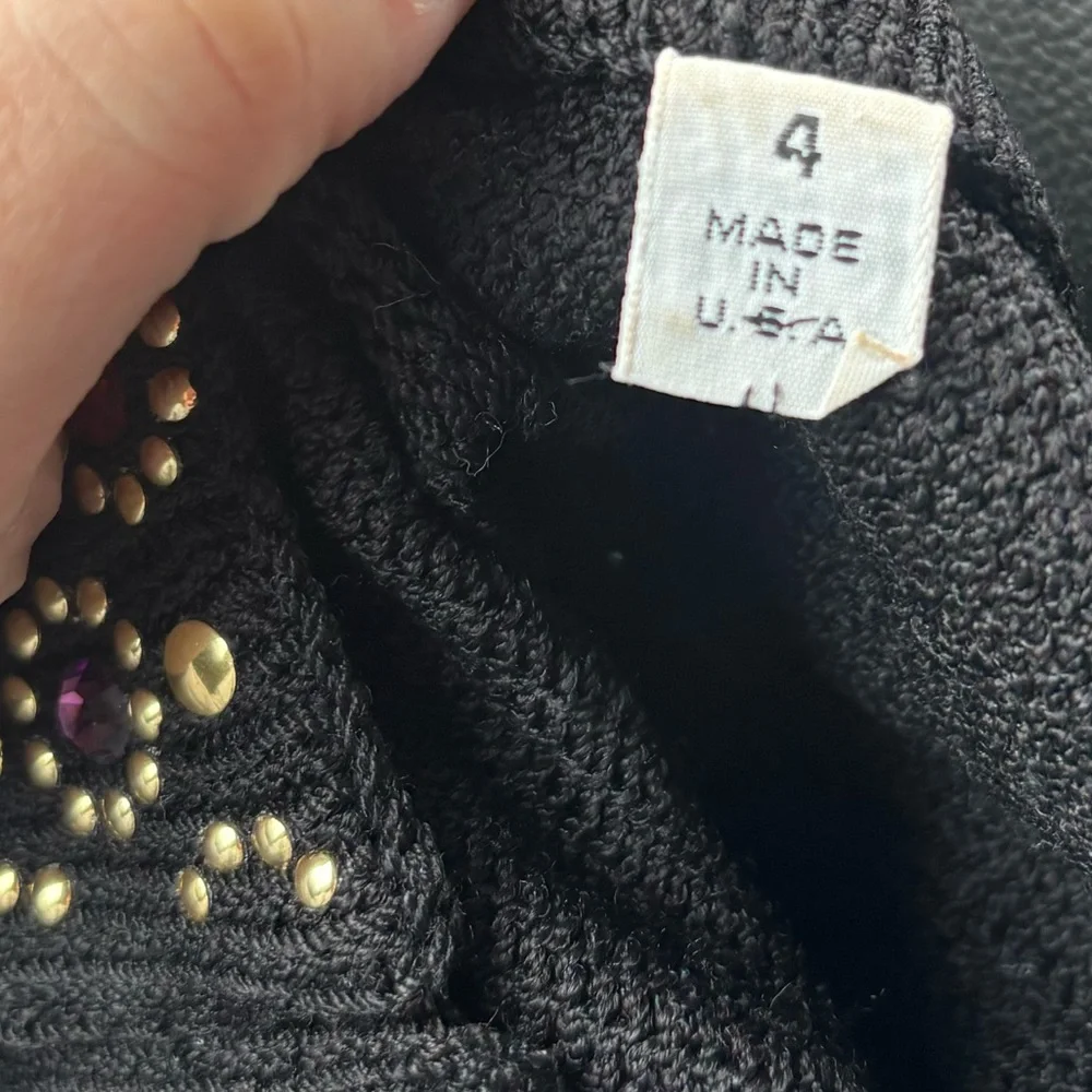 Vintage St.John Santana Knit Black Embellished Dress Jeweled Collar Size 4 - Picture 8 of 16